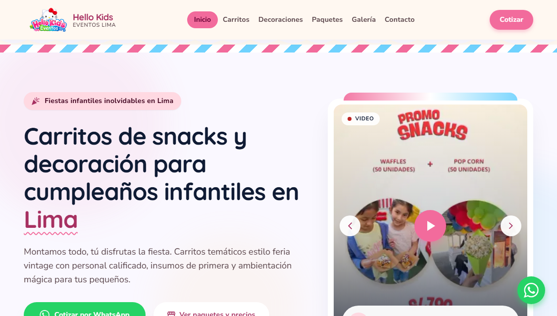 Vista previa del sitio web de Hello Kids Eventos